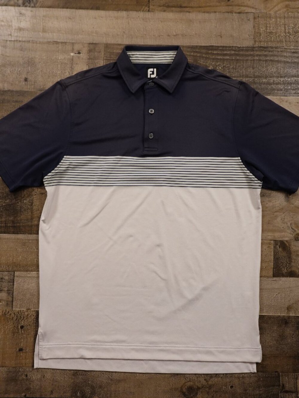 FootJoy Golf Polo Men's Medium Navy White Striped Performance Shirt